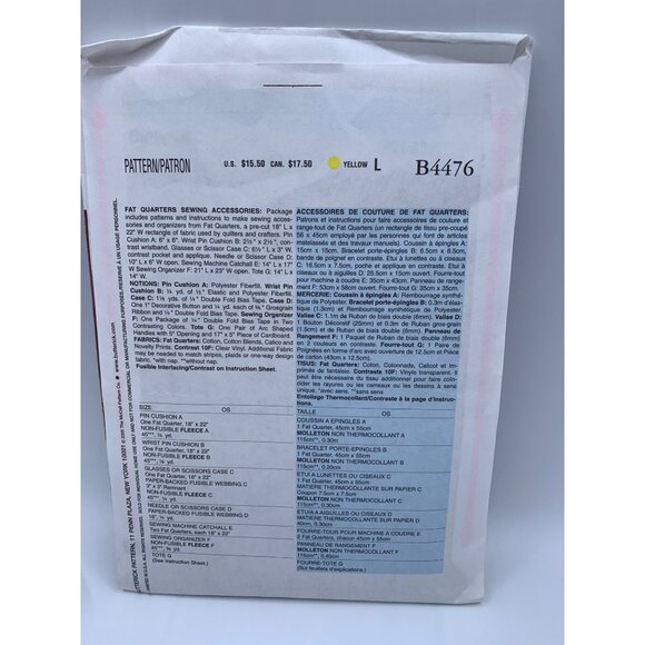 Butterick Fat Quarters Sewing Acessories Sewing Pattern B4476 - uncut - Picture 2 of 2